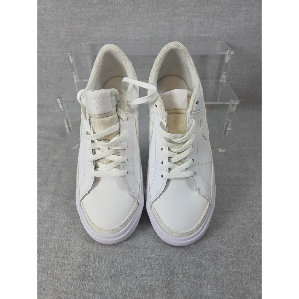 Nike Court Legacy Boys Size 5Y Sneakers Triple White‎ Leather Low Top NEW